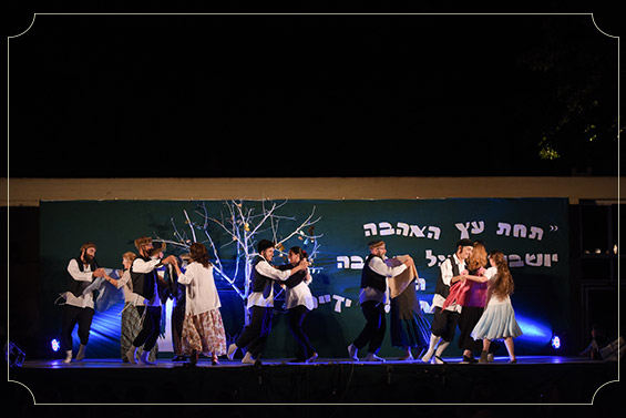 במה שהוקמה בלב הקיבוץ הפכה למופע מעניין לכבוד הזוג.